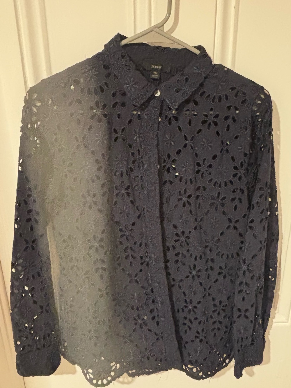 J. Crew Navy Eyelet Button-Down Shirt with Camisol